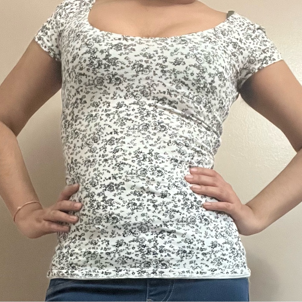 Garage Black and White Fitted Cap Sleeve Tee